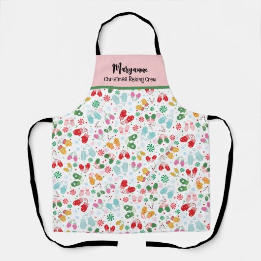 Christmas Mittens Candy Red Green Script Pattern Schürze (Vorderseite)