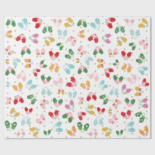 Christmas Mittens Red Green Gold Glitzer Pattern Geschenkpapier (Flach)