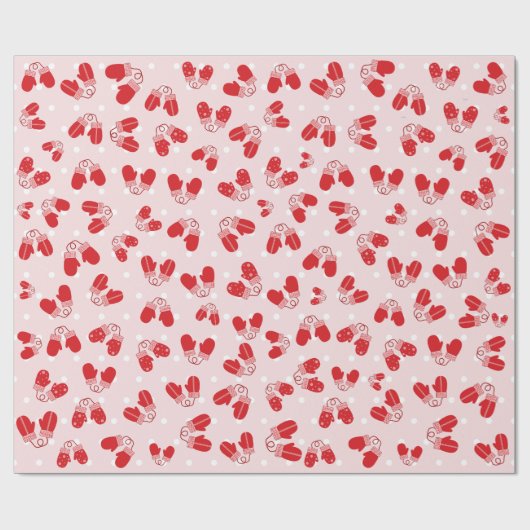 Christmas Mittens Red Pink Simple Pattern Wrap Geschenkpapier (Flach)
