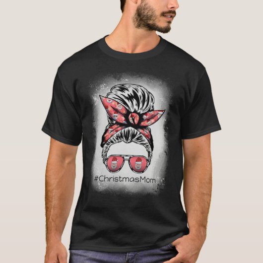 Christmas Mom Bleached with  Santa Face on Sunglas T-Shirt (Vorderseite)