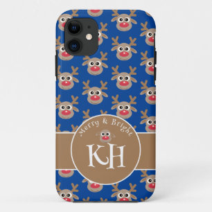 Christmas Monogram Blue Niedlich Rentier Pattern Case-Mate iPhone Hülle