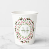 Christmas Monogram Family Greenery Foliage Wreath Pappbecher (Rückseite)