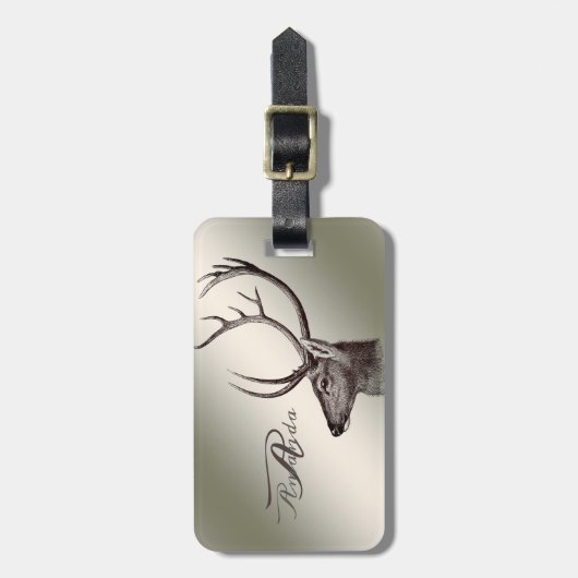 Christmas Monogram Floral Reindeer Golden Winter Gepäckanhänger (Vorderseite vertikal)