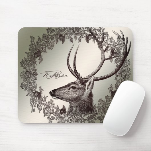 Christmas Monogram Floral Reindeer Golden Winter Mousepad (Mit Mouse)