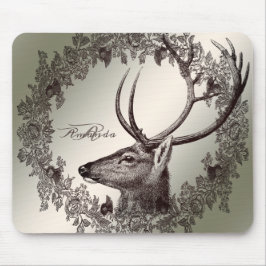 Christmas Monogram Floral Reindeer Golden Winter Mousepad