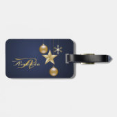 Christmas Monogram Golden Ornaments Navy Blue Gepäckanhänger (Rückseite horizontal)