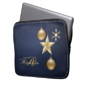 Christmas Monogram Golden Ornaments Navy Blue Laptopschutzhülle (Vorderseite Links)