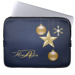Christmas Monogram Golden Ornaments Navy Blue Laptopschutzhülle