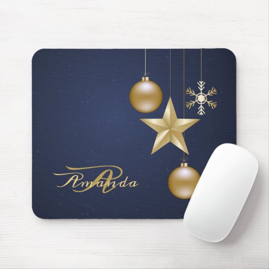 Christmas Monogram Golden Ornaments Navy Blue Mousepad (Mit Mouse)