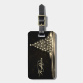 Christmas Monogram Golden Shiny Tree Winter Black Gepäckanhänger (Vorderseite vertikal)