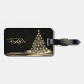 Christmas Monogram Golden Shiny Tree Winter Black Gepäckanhänger (Rückseite horizontal)
