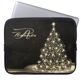 Christmas Monogram Golden Shiny Tree Winter Black Laptopschutzhülle