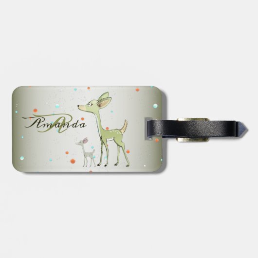 Christmas Monogram Green Deers Holidays Cute Gepäckanhänger (Rückseite horizontal)