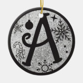 Christmas Monogram Letter A Black Silver Glitzer Keramik Ornament (Vorne)