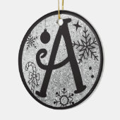 Christmas Monogram Letter A Black Silver Glitzer Keramik Ornament (Links)