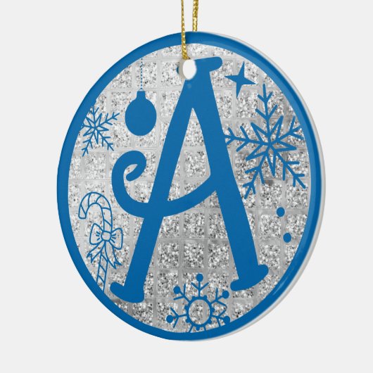 Christmas Monogram Letter A Blue Silver Glitzer Keramik Ornament (Links)