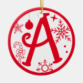 Christmas Monogram Letter A Red White Keramik Ornament (Vorne)
