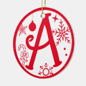 Christmas Monogram Letter A Red White Keramik Ornament (Links)