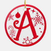Christmas Monogram Letter A Red White Keramik Ornament (Hinten)