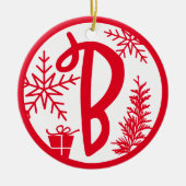 Christmas Monogram Letter B Red White Keramik Ornament (Vorne)