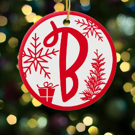 Christmas Monogram Letter B Red White Keramik Ornament