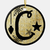 Christmas Monogram Letter C Black Gold Glitter Keramik Ornament (Vorne)