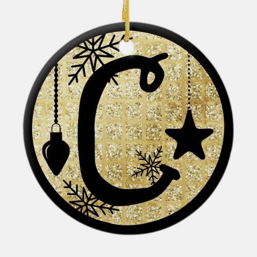 Christmas Monogram Letter C Black Gold Glitter Keramik Ornament (Hinten)