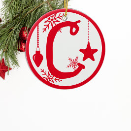 Christmas Monogram Letter C Red White Keramik Ornament