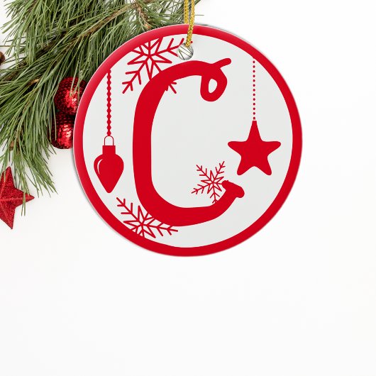 Christmas Monogram Letter C Red White Keramik Ornament