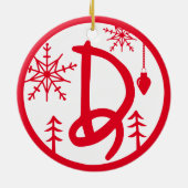 Christmas Monogram Letter D Red White Keramik Ornament (Hinten)