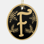 Christmas Monogram Letter F Gold Black Keramik Ornament (Links)