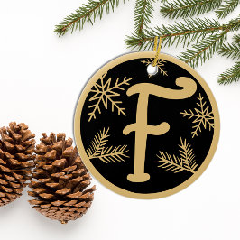 Christmas Monogram Letter F Gold Black Keramik Ornament