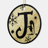 Christmas Monogram Letter J Black Gold Glitter Keramik Ornament (Links)