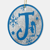 Christmas Monogram Letter J Blue Silver Glitzer Keramik Ornament (Links)