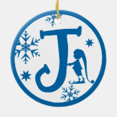 Christmas Monogram Letter J Blue White Keramik Ornament (Hinten)