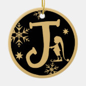 Christmas Monogram Letter J Gold Black Keramik Ornament (Vorne)