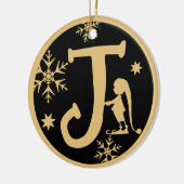 Christmas Monogram Letter J Gold Black Keramik Ornament (Links)
