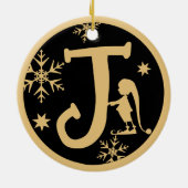 Christmas Monogram Letter J Gold Black Keramik Ornament (Hinten)