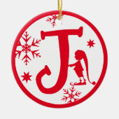 Christmas Monogram Letter J Red White Keramik Ornament (Vorne)