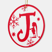 Christmas Monogram Letter J Red White Keramik Ornament (Links)
