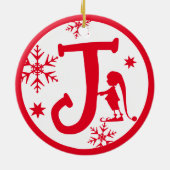Christmas Monogram Letter J Red White Keramik Ornament (Hinten)