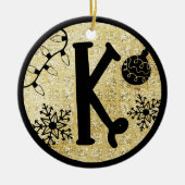 Christmas Monogram Letter K Black Gold Glitzer Keramik Ornament (Vorne)
