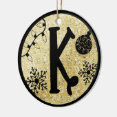 Christmas Monogram Letter K Black Gold Glitzer Keramik Ornament (Links)