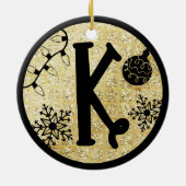 Christmas Monogram Letter K Black Gold Glitzer Keramik Ornament (Hinten)