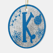 Christmas Monogram Letter K Blue Silver Glitter Keramik Ornament (Links)