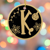 Christmas Monogram Letter K Gold Black Keramik Ornament
