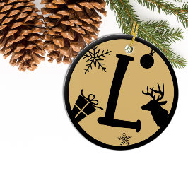 Christmas Monogram Letter L Black Gold Keramik Ornament