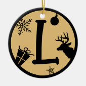 Christmas Monogram Letter L Black Gold Keramik Ornament (Vorne)