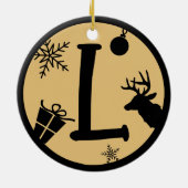 Christmas Monogram Letter L Black Gold Keramik Ornament (Hinten)