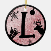 Christmas Monogram Letter L Black Pink Glitzer Keramik Ornament (Vorne)